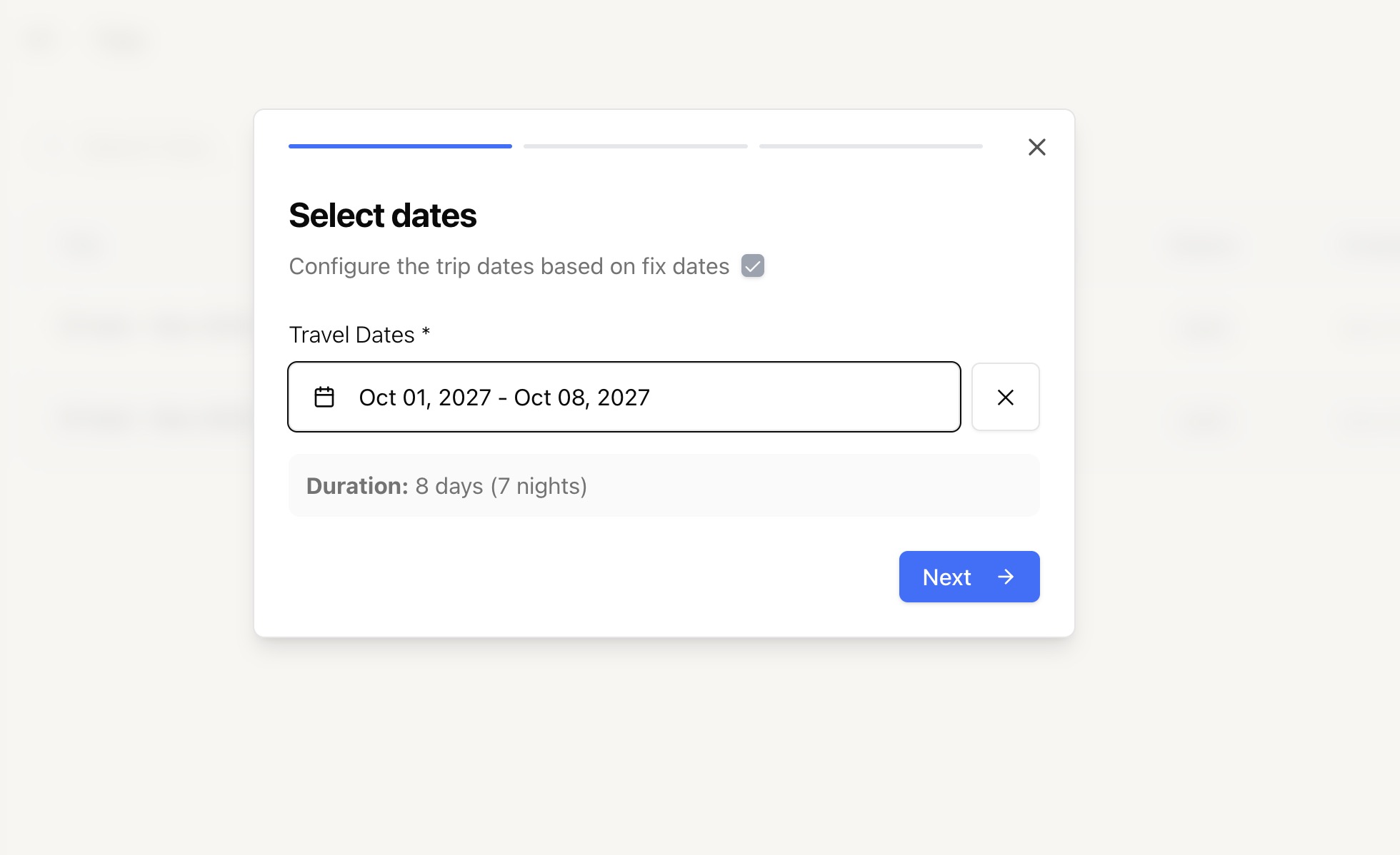 The new 3-step wizard for creating a trip or contact
